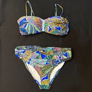 NWT La Blanca‎ Tropical Print Bandeau Bikini Swimsuit Two-Piece Women's Size 14